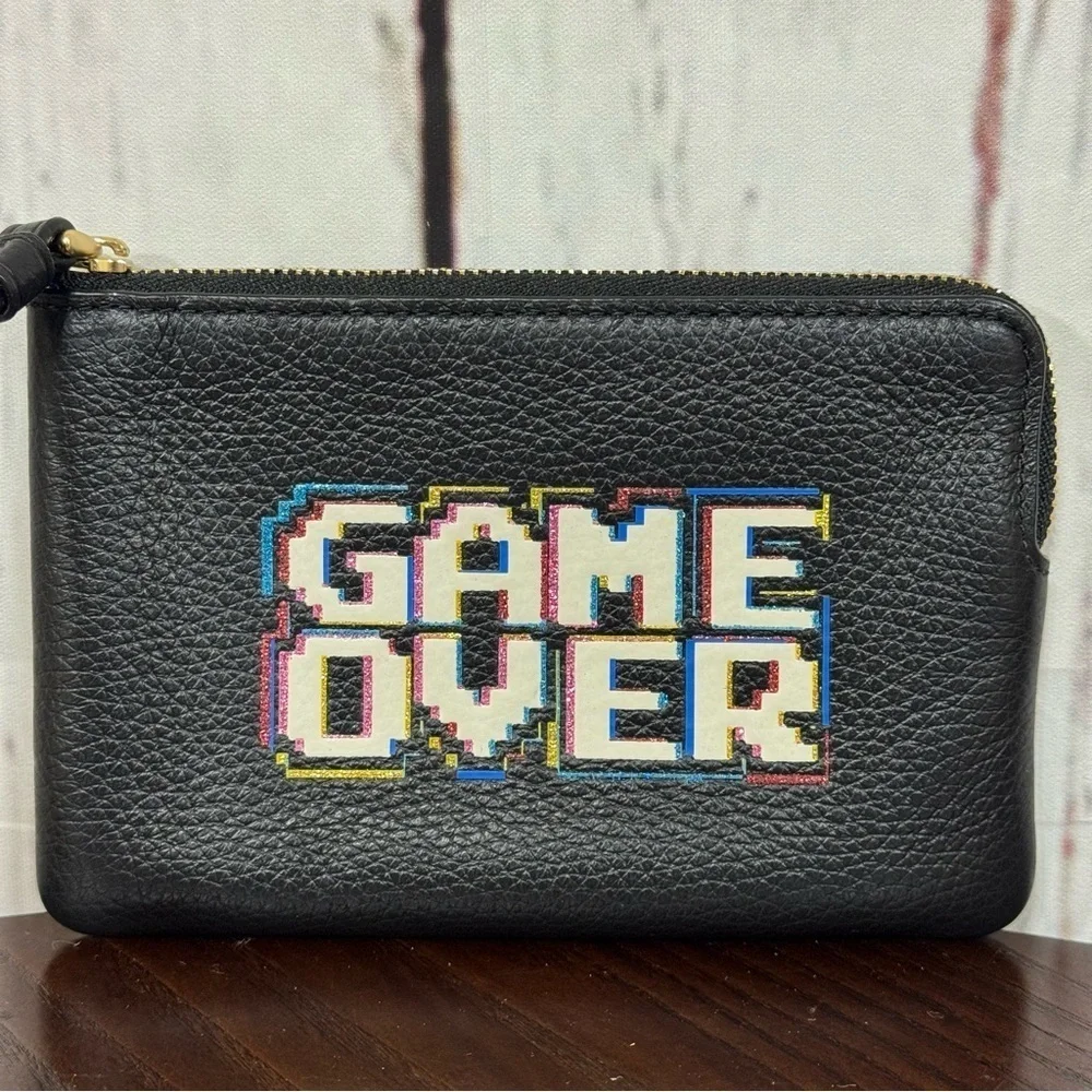 Coach “Pac-Man” “Game Over” limited edition Black Leather Wristlet
